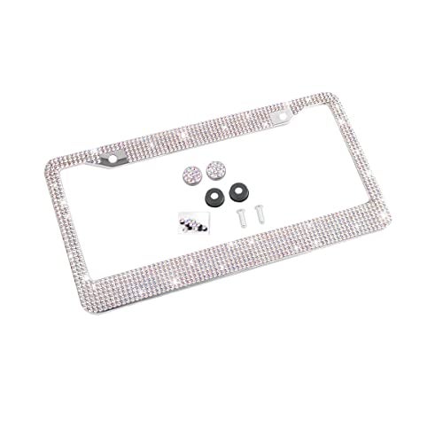 YALOK Bling Car License Plate Frame, Sparkly Rhinestone Stainless Steel License Plate Cover/Holder, Universal for Most Cars, SUVs, Vehicles with Screw Set, Auto Accessories for Women (AB Color) - Image 1