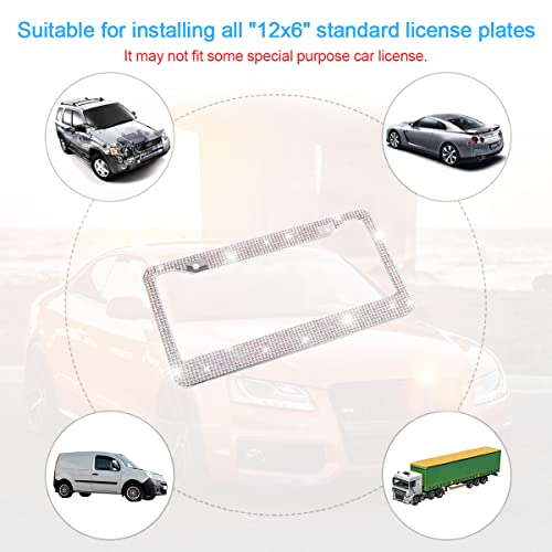 YALOK Bling Car License Plate Frame, Sparkly Rhinestone Stainless Steel License Plate Cover/Holder, Universal for Most Cars, SUVs, Vehicles with Screw Set, Auto Accessories for Women (AB Color) - Image 5
