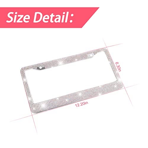 YALOK Bling Car License Plate Frame, Sparkly Rhinestone Stainless Steel License Plate Cover/Holder, Universal for Most Cars, SUVs, Vehicles with Screw Set, Auto Accessories for Women (AB Color) - Image 2