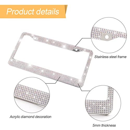 YALOK Bling Car License Plate Frame, Sparkly Rhinestone Stainless Steel License Plate Cover/Holder, Universal for Most Cars, SUVs, Vehicles with Screw Set, Auto Accessories for Women (AB Color) - Image 3