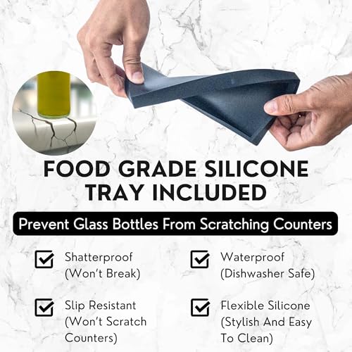 Verspace - Clear Glass Olive Oil Dispenser Bottles For Kitchen With Silicone Tray & 40 Labels, Soy Sauce Dispenser, Coffee Syrup Dispenser, Olive Oil Bottles Set Of 2, Black - Image 4