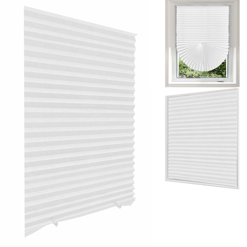 Jlong Blackout Blinds for Windows Pleated Paper Shades Adhesive Cordless Office,Living Room,Bedroom,Light Filtering,Easy to Cut and Install, White-semi Shading, 23.6*59''(60*150cm) - Image 1