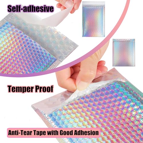 xlehoely 50 PCS Metallic Bubble Mailers,Poly Padded Envelopes,Holographic Bubble Mailers,Waterproof Shipping Bags,Self Seal Foil Glitter Glamour Cushion Envelopes for Mailing,Packing,Small Business - Image 4