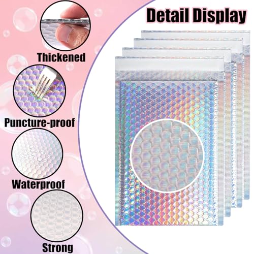 xlehoely 50 PCS Metallic Bubble Mailers,Poly Padded Envelopes,Holographic Bubble Mailers,Waterproof Shipping Bags,Self Seal Foil Glitter Glamour Cushion Envelopes for Mailing,Packing,Small Business - Image 3