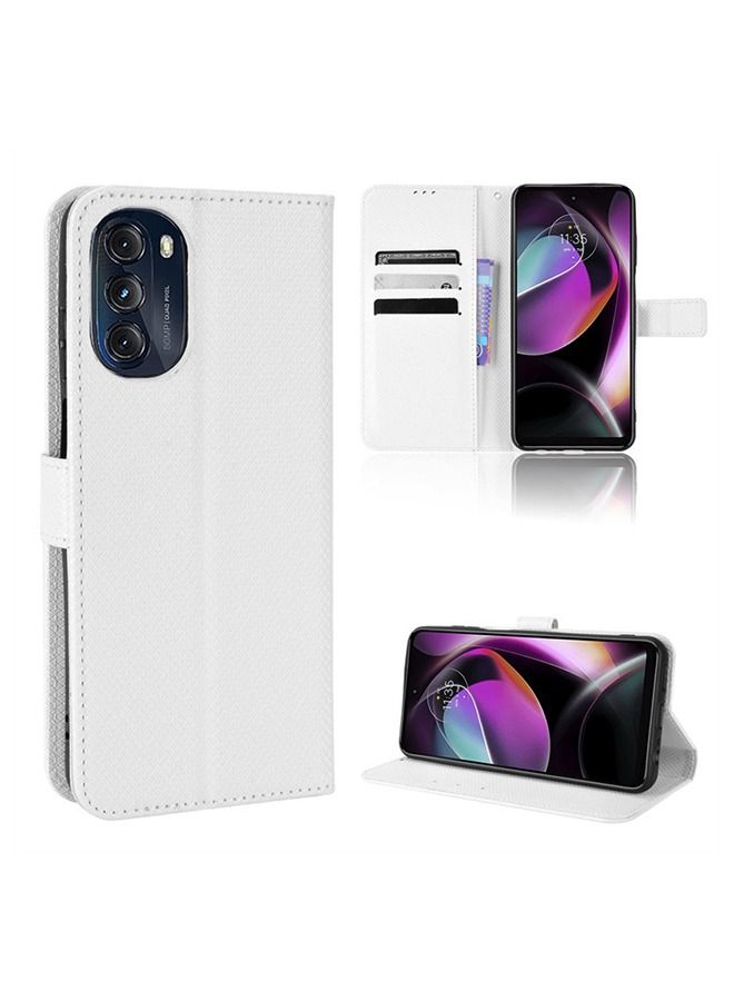 Moto Edge 30 5g Flip Case Cover Phone Accessories with Anti-drops Anti-fingerprints Camera Protection Soft Anti-scratches Anti-drops Anti-fingerprints Back Wallet Cover with Card Slot Holder  White  - Image 1