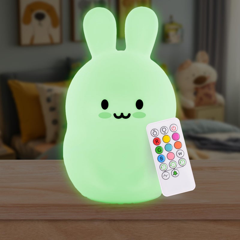 Lumipets Remote Control Silicone Night Light for Kids Bunny Design with 9 Soft Colors Sleep Timer Rechargeable BatteryOperated Lamp for Bedroom Baby Nursery Toddler Girls Boys