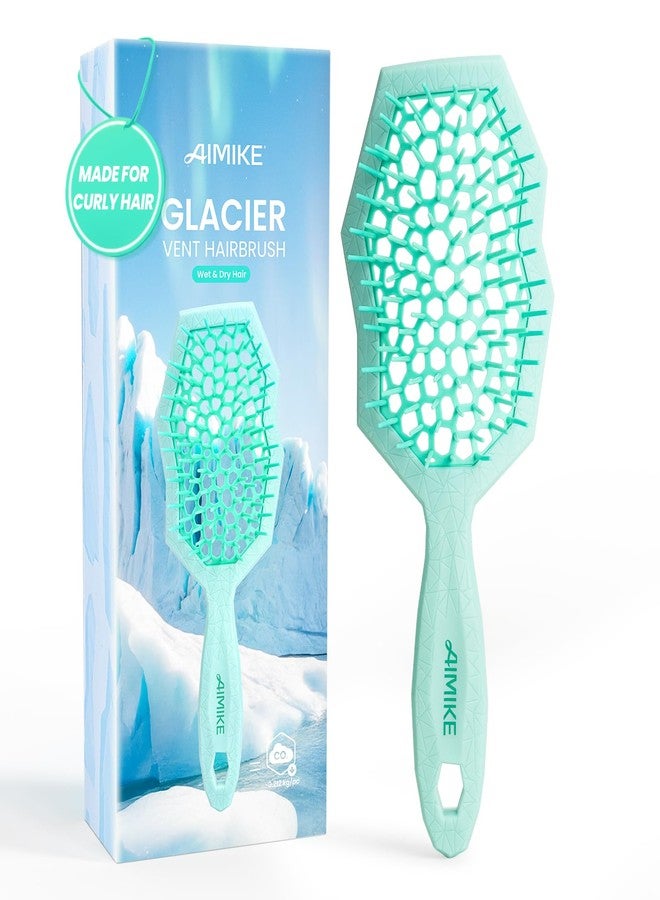 AIMIKE Glacier Detangling Brush, Pain-Free Detangler Brush for Curly Hair Wet & Dry Use, Glide Through Tangles with Ease, Vented Hair Brush for Women's 2c to 4c Curls, Mint Green - Image 1