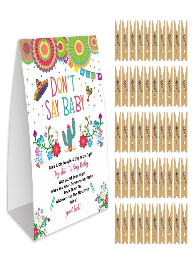 Xenseou Don't Say Baby Game for Baby Shower, 50 Wooden Clothespins and one Sign, Fiesta Taco Theme, Pins for Baby Shower Decorations, Gender Reveal Games, Baby Shower Supplies-BB15 - Image 2