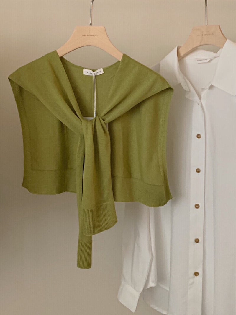 MISS STUDIO 2024 Spring Korean Knit Shawl for Women 2053 Leaf Green 