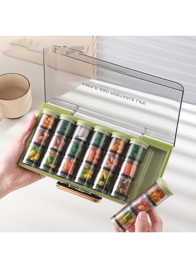 Weekly Pill Organizer, 7-Day Medicine Dispenser with 3 Daily Compartments, Rotating Threaded Design, Green - Image 3
