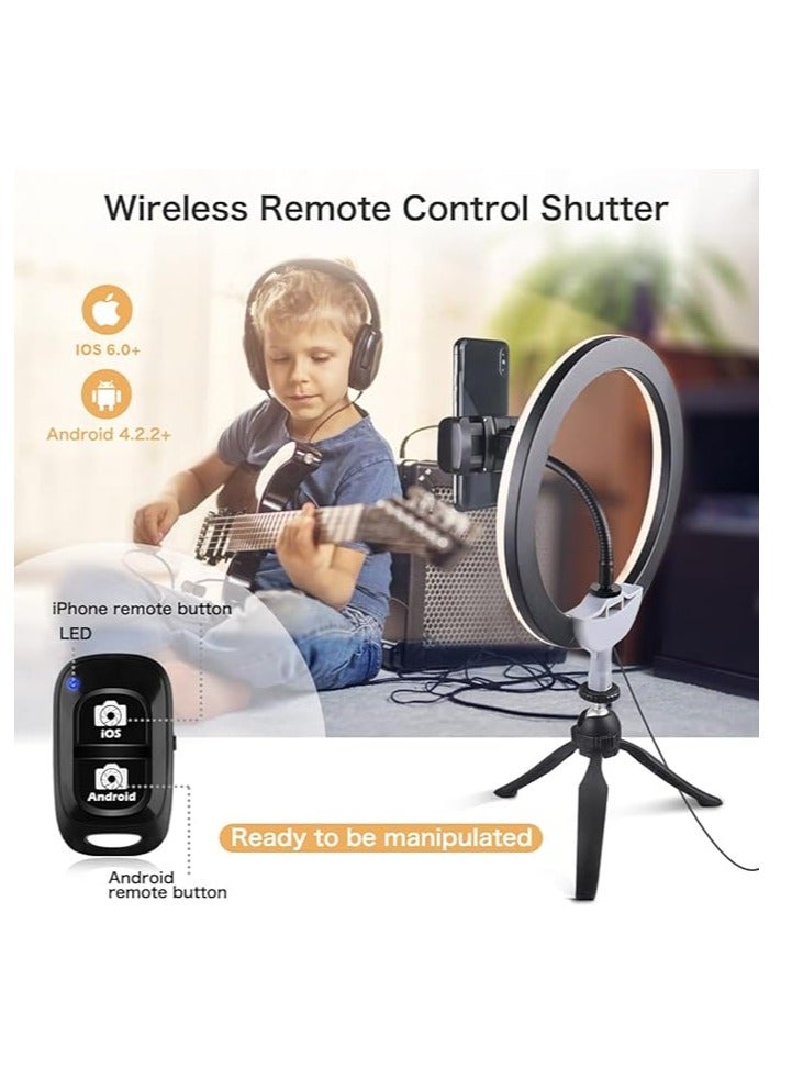 حلقة إضاءة LED مقاس 10 بوصات مع حامل ثلاثي القوائم وحامل للهاتف، حلقة إضاءة للمكياج، 3 أوضاع إضاءة و11 مستوى سطوع - أسود - Image 3