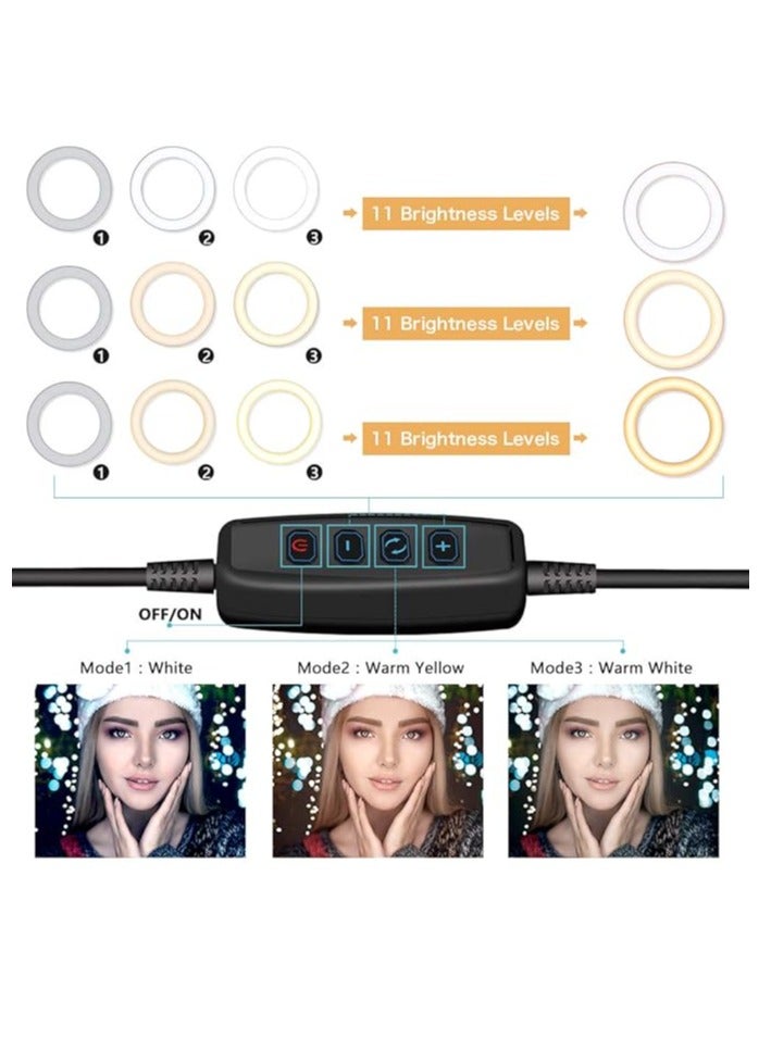 حلقة إضاءة LED مقاس 10 بوصات مع حامل ثلاثي القوائم وحامل للهاتف، حلقة إضاءة للمكياج، 3 أوضاع إضاءة و11 مستوى سطوع - أسود - Image 4