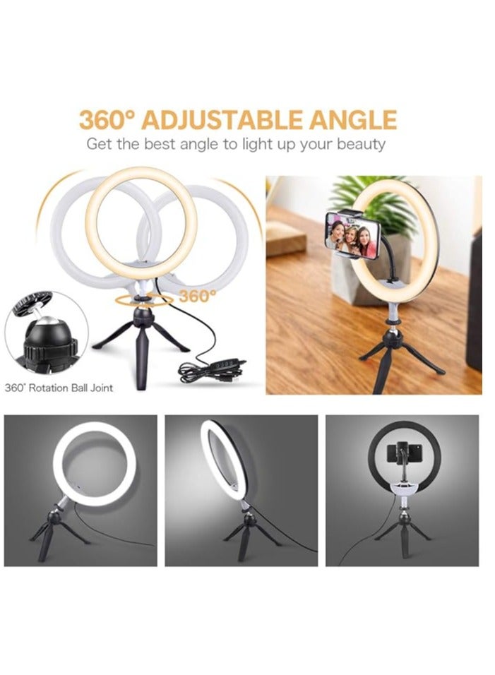 حلقة إضاءة LED مقاس 10 بوصات مع حامل ثلاثي القوائم وحامل للهاتف، حلقة إضاءة للمكياج، 3 أوضاع إضاءة و11 مستوى سطوع - أسود - Image 5