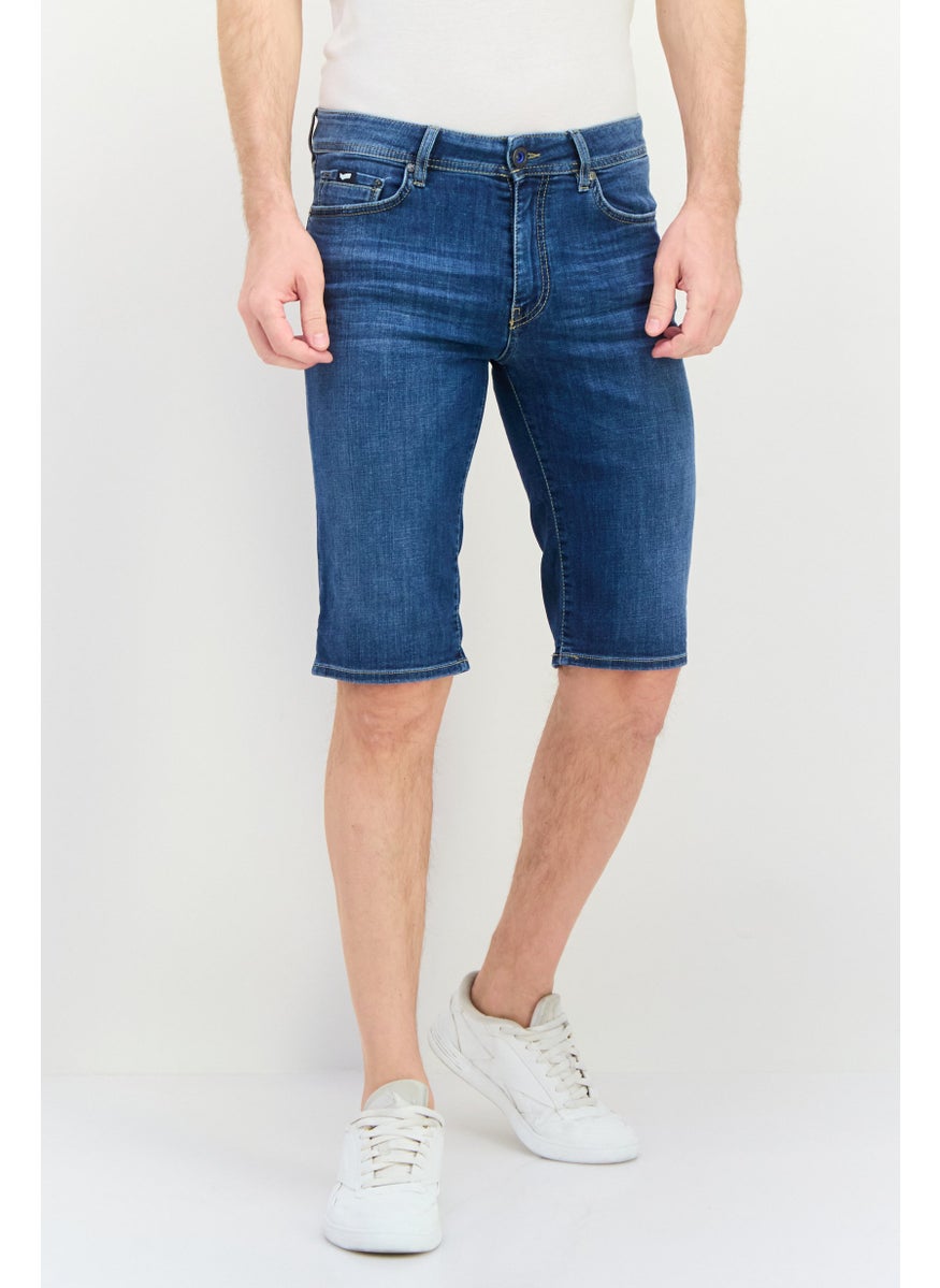 GAS - Men Slim Fit Washed Denim Shorts, Blue - Image 1