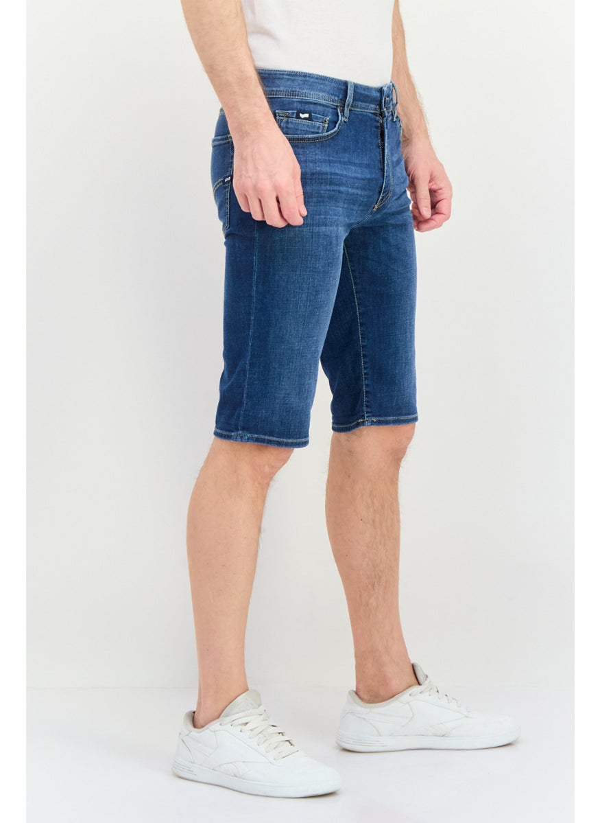 GAS - Men Slim Fit Washed Denim Shorts, Blue - Image 1
