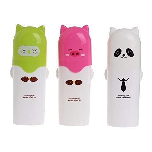 Kardiff Plastic Cartoon Shaped Traveling Portable Cylindrical Toothpaste, Toothbrush, Pen Stationery Holder/Storage Box, Medium, Multicolour -3 Pieces - Image 1