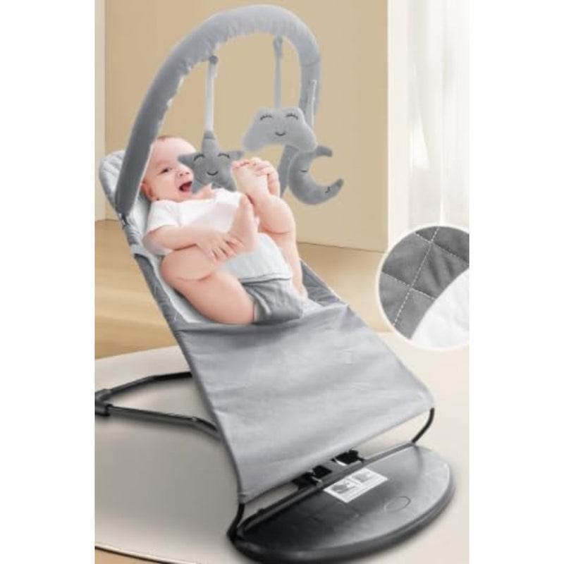 Baby Rocker Bouncer with Removable -Toy Bar, 3-Stage Baby Rocking Chair Swing Chair Recliner Seat, Max Weight 9kg, Ultra Light Weight, 3-point safety belt, One Fold Button, Anti Skid Light Grey - Image 3