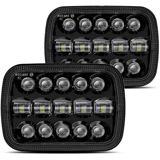 HWSTAR 110W 5X7 Led Headlights 7X6 H6054 Headlight HiLow Sealed Beam Compatible With Jeep Wrangler Yj Cherokee Xj Ford Gmc Toyota Nissan Dodge Truck Van Etc Pair Black - Image 1