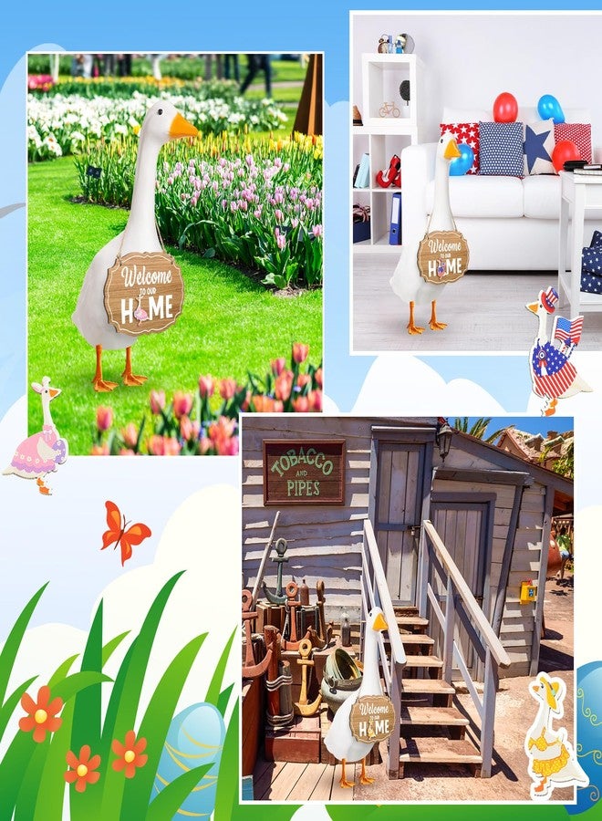 Memorywuu 16 Pcs Interchangeable Porch Goose Welcome Sign Seasonal Holiday Goose Sign with Wooden Holiday Geese Magnetic for 23"Cement Plastic Porch Geese Outdoor Statue Patio(Brown,Oval) - Image 5