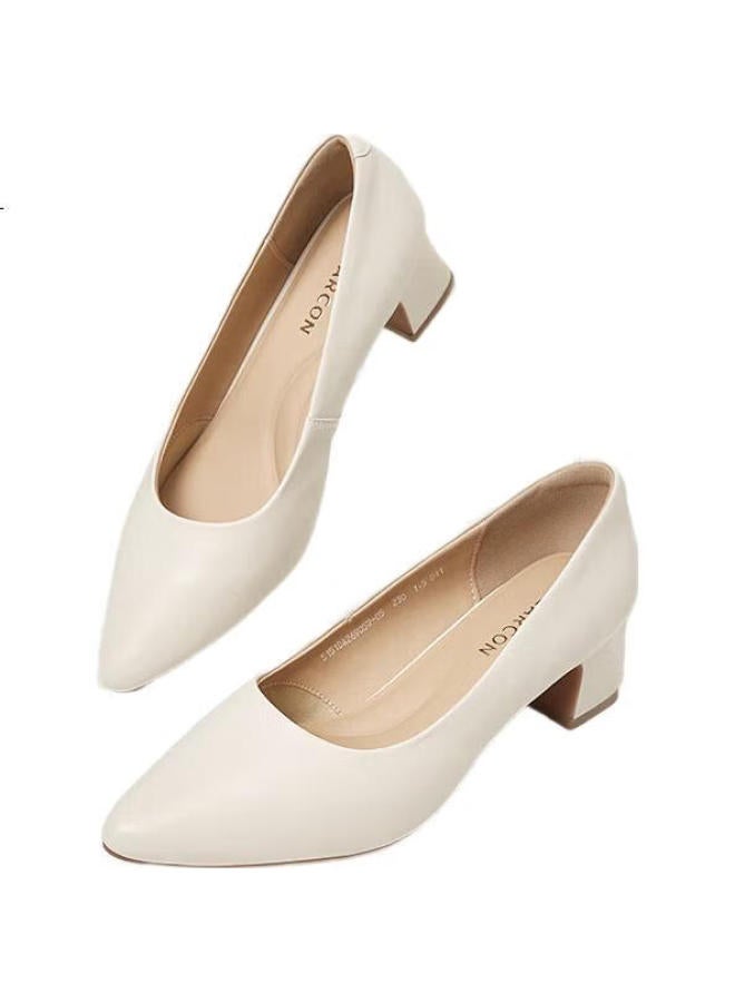 YEARCON أحذية نسائية كعب عريض أحذية موضة فم ضيق كعب عالي مناسب للعمل طابع نسائي أحذية فردية 26905W أبيض 38 - Image 2
