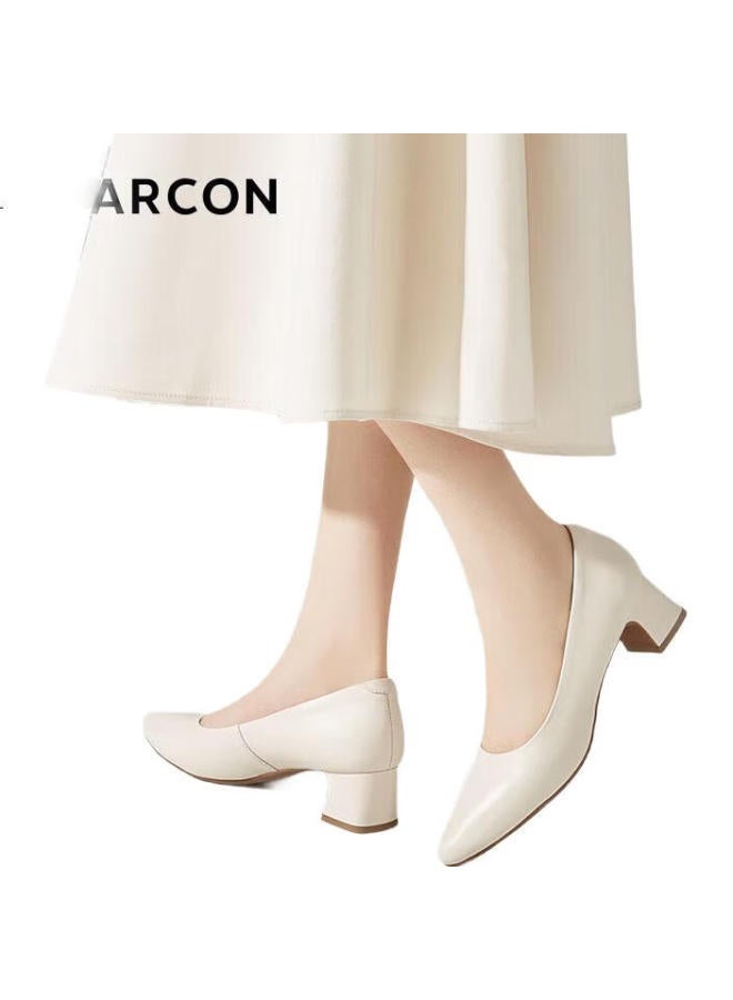 YEARCON أحذية نسائية كعب عريض أحذية موضة فم ضيق كعب عالي مناسب للعمل طابع نسائي أحذية فردية 26905W أبيض 38 - Image 1