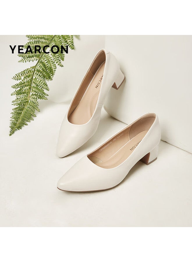 YEARCON Yierkang Women's Shoes Chunky Heel Fashion Shoes Shallow Mouth Fitted High Heels Work Temperament Women's Single Shoes 26905w White 38 - Image 1