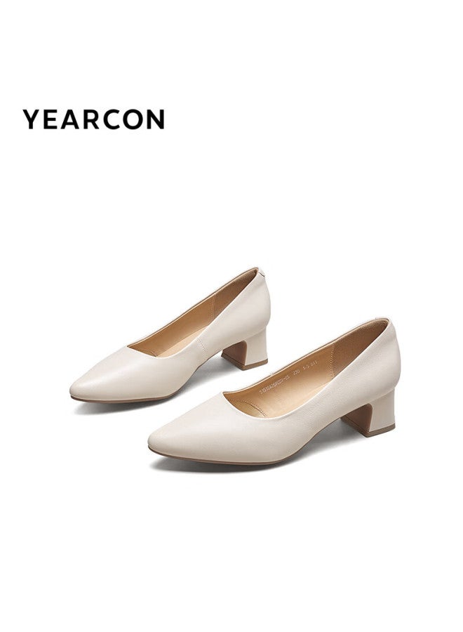 YEARCON Yierkang Women's Shoes Chunky Heel Fashion Shoes Shallow Mouth Fitted High Heels Work Temperament Women's Single Shoes 26905w White 38 - Image 5