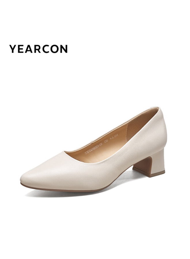 YEARCON Yierkang Women's Shoes Chunky Heel Fashion Shoes Shallow Mouth Fitted High Heels Work Temperament Women's Single Shoes 26905w White 38 - Image 4