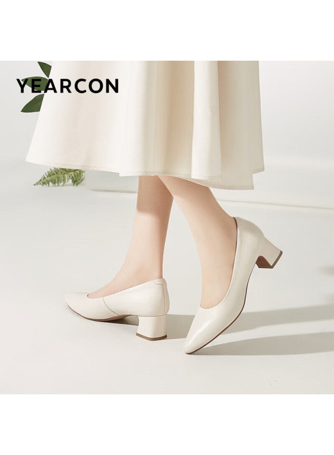 YEARCON Yierkang Women's Shoes Chunky Heel Fashion Shoes Shallow Mouth Fitted High Heels Work Temperament Women's Single Shoes 26905w White 38 - Image 2