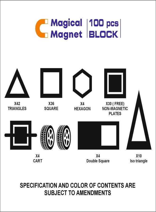 KIPA GAMING Magplay Magnetic Blocks 100 Pcs | Multi-Shape & Colour Magnetic Blocks | STEM Building Set for Kids 3+ | Creative Construction Learning Toy | Educational Game for Boys & Girls (Block 100) - Image 4
