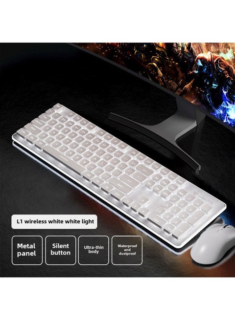 Langtu LT600 Mechanical Feel Mute Wireless Keyboard Notebook Office Waterproof Gift Keyboard Mouse Suit-Color:LT600-White-White (Wireless Mouse And Keyboard)