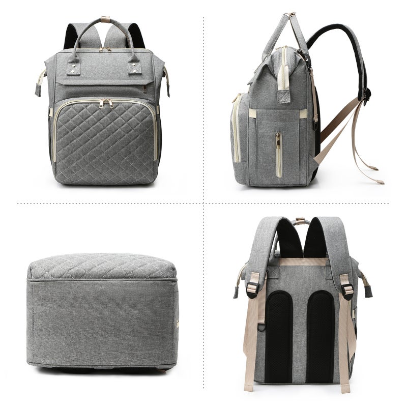 Diaper Bag Backpack: Dark Gray, Large Capacity With 3 Thermal Bottle Pockets, Water-resistant Nylon Fabric - Stroller-compatible Straps, Unisex Design for New Parents, Travel, Outdoor Strolling - Image 3