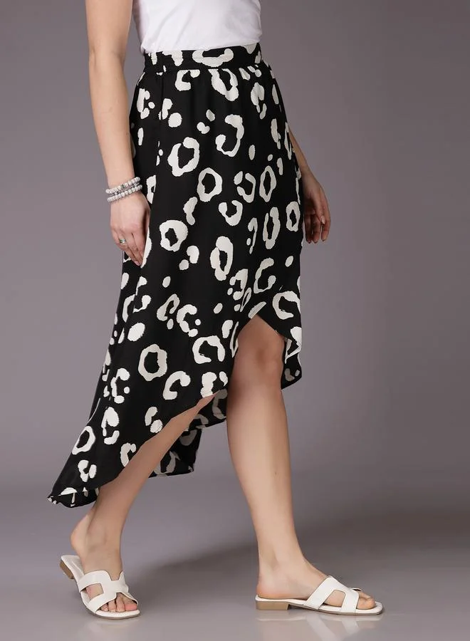 Freehand  Black Animal Print Wrap Maxi Skirt for Women | Best Price UAE