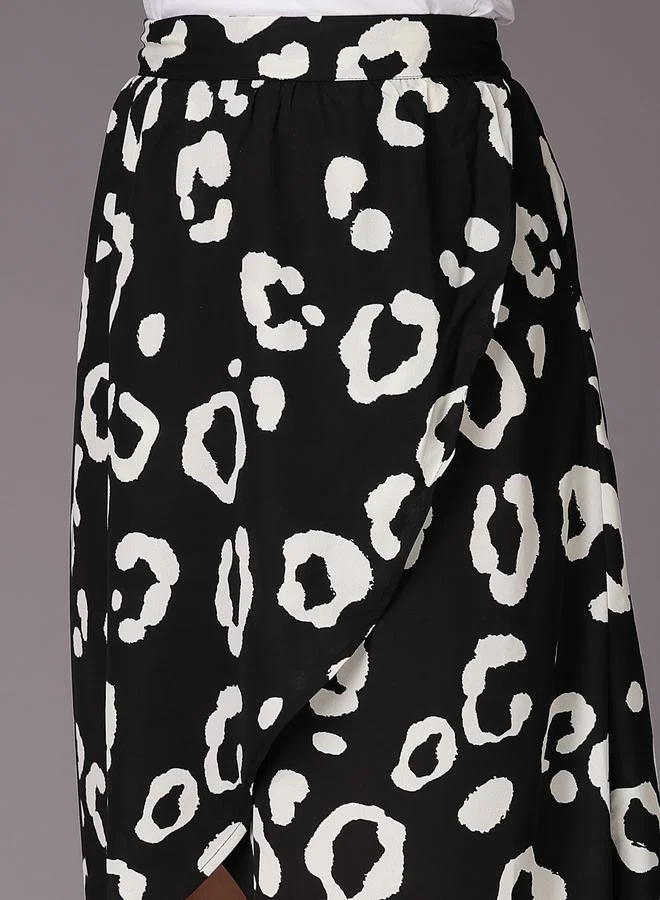 Freehand  Black Animal Print Wrap Maxi Skirt for Women | Best Price UAE