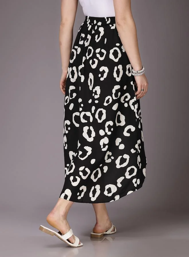 Freehand  Black Animal Print Wrap Maxi Skirt for Women | Best Price UAE