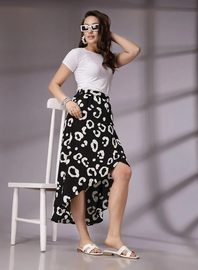 Freehand  Black Animal Print Wrap Maxi Skirt for Women | Best Price UAE
