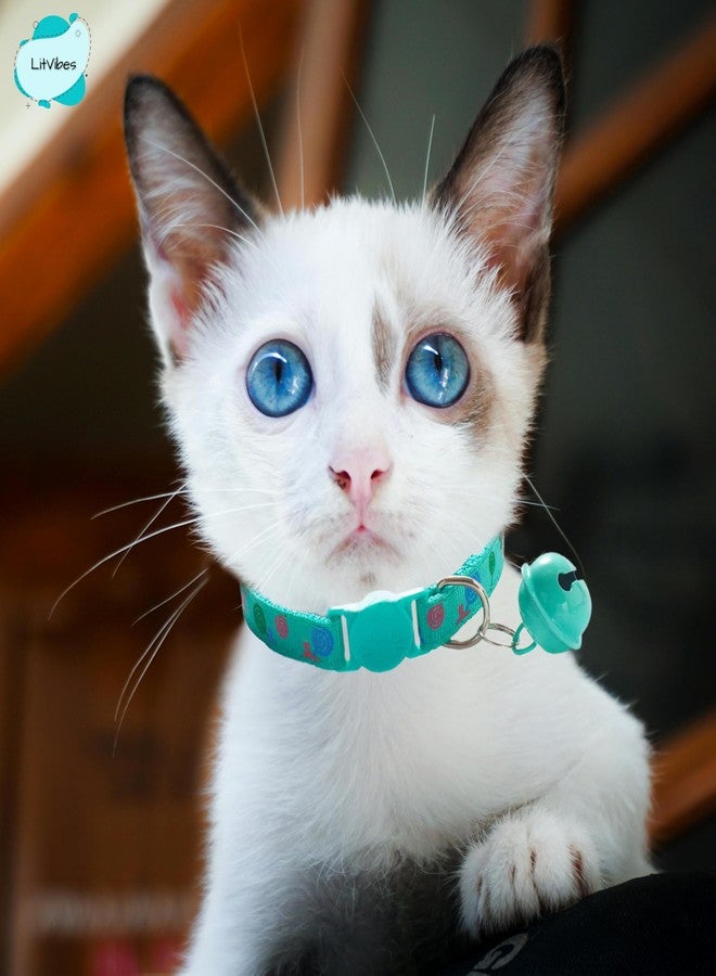 LitVibes Cat Collar With Bell,Kitten Kitty & Small Dogs Soft Adjustable Collar,Safe,Breakaway For Cats And Puppies-Green (Lollipop Design),?14 cm,W_2 cm - Image 5