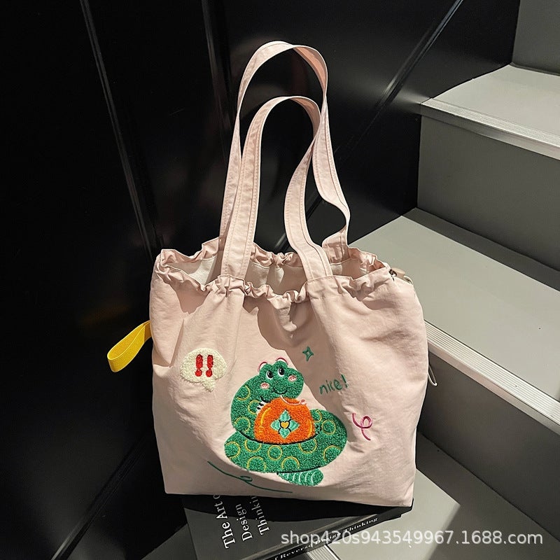 Korean Style Ins Style Lazy Red Tote Bag 2025 Spring Large Capacity Shoulder Bag Seaside Vacation Canvas Bag For Women - Image 5
