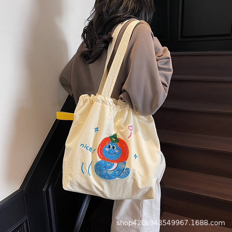 Korean Style Ins Style Lazy Red Tote Bag 2025 Spring Large Capacity Shoulder Bag Seaside Vacation Canvas Bag For Women - Image 3
