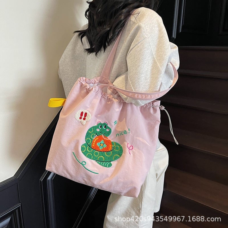 Korean Style Ins Style Lazy Red Tote Bag 2025 Spring Large Capacity Shoulder Bag Seaside Vacation Canvas Bag For Women - Image 2