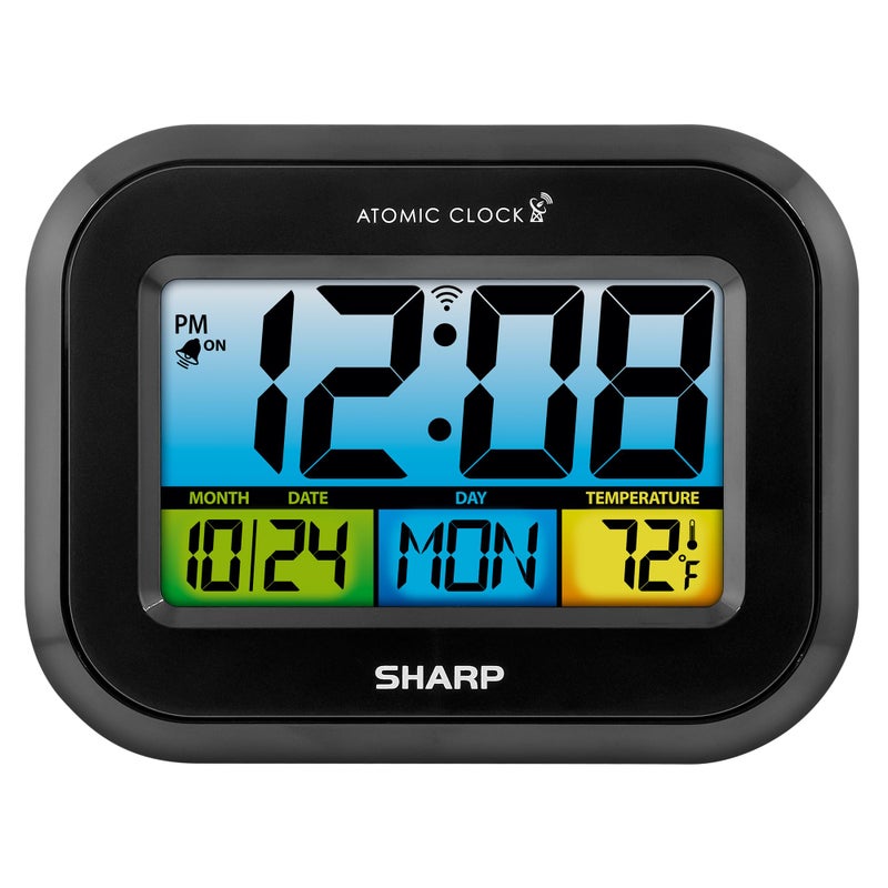 SHARP Digital Alarm Clock with LCD Display AlwaysOn Backlight Adjustable Brightness Dual Alarms USB Charging EasytoRead Front View Perfect for Bedroom Office or Travel