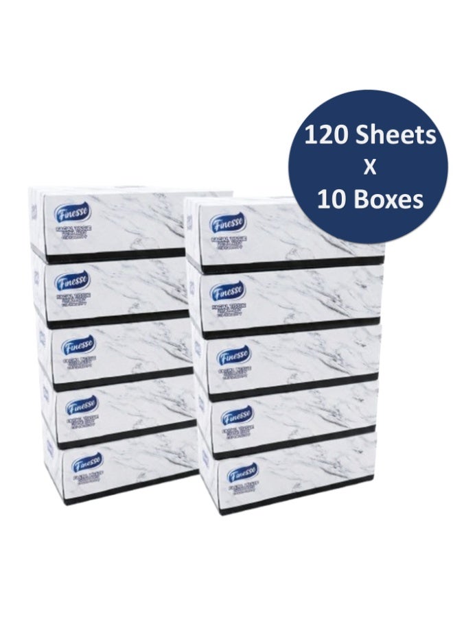 Finesse Daily Care Facial Tissue - Pack of 10 Boxes 120 sheets x 2 Ply