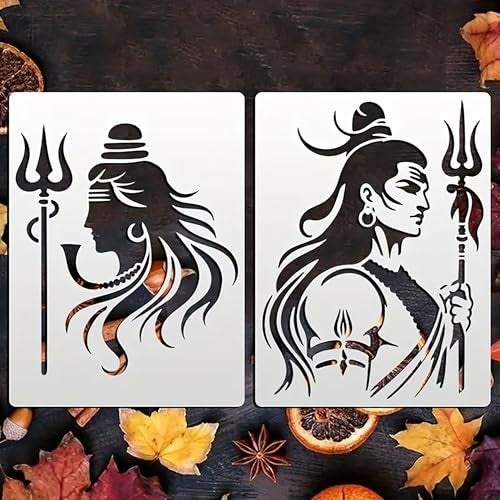 Cliths Shiva Stencils for Painting Reusable Hindu God Character Stencil for Art Craft Wall Wood Fabric Canvas Drawing DIY Home Decor Plastic Sheet for Kids and Adults - Image 1