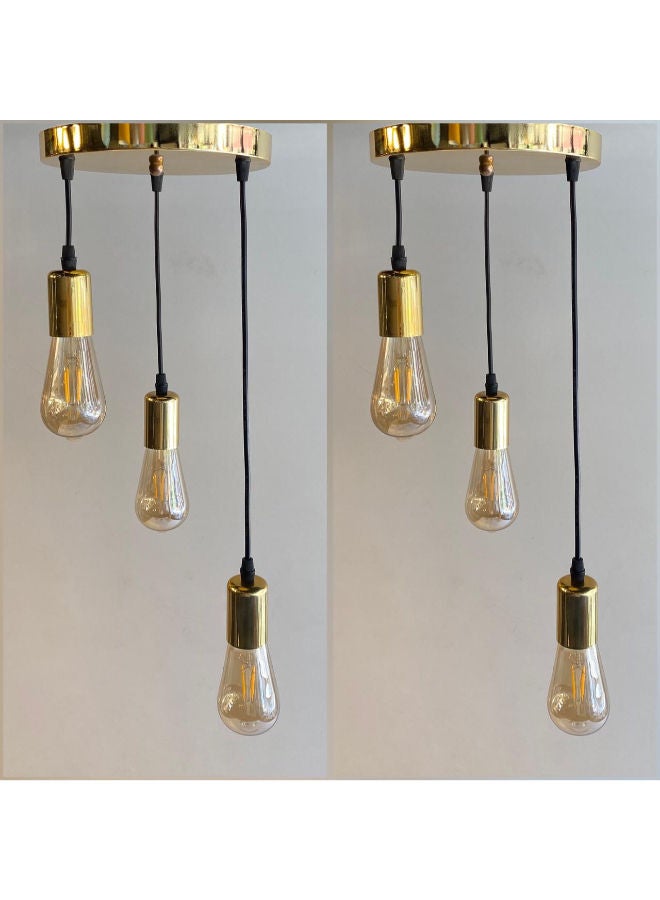 الروضة للإضاءة عدد 2 دلاية سقف مودرن ثلاثى شكل انيق بدون لمبات | حديث ديكور LED E27 معلقة مصباح سقف اضاءة داخلية مصباح معلق دلاية سقف مودرن | مناسبة لأي غرفة | | اللون: دهبى | المقاس: 60x23x23 سم