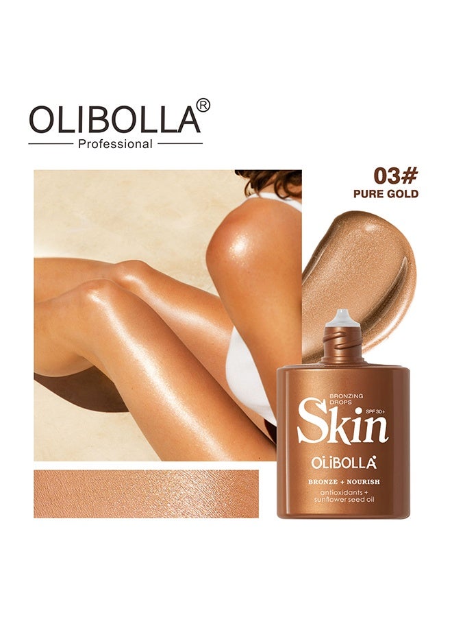 أوليبولا قطرات التسمير، SPF30، مرطب لتسمير الوجه والجسم بزيت بذور عباد الشمس ومضادات الأكسدة للحصول على توهج طبيعي بعد التعرض للشمس 03# الذهب النقي - Image 2