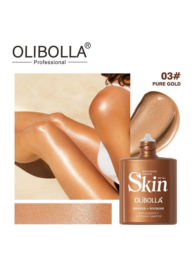أوليبولا قطرات التسمير، SPF30، مرطب لتسمير الوجه والجسم بزيت بذور عباد الشمس ومضادات الأكسدة للحصول على توهج طبيعي بعد التعرض للشمس 03# الذهب النقي - Image 2