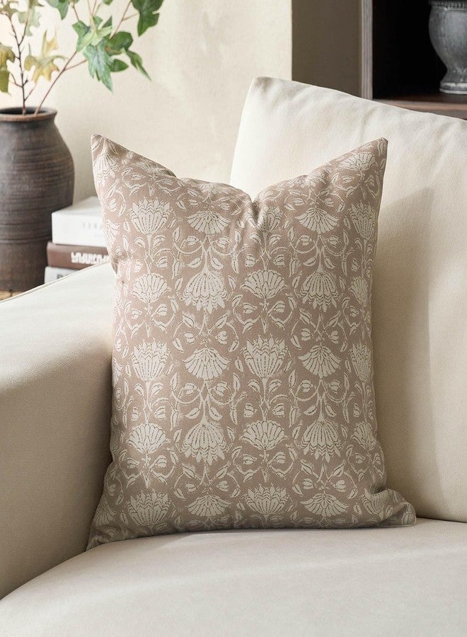 DOMVITUS Floral Pillow Covers 18x18 Decorative Throw Pillow Covers Floral Block Print Farmhouse Vintage Neutral Pillow Cover for Living Room Couch Bed Light Camel 1PC - Image 1