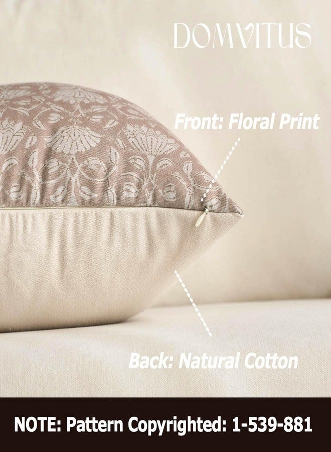 DOMVITUS Floral Pillow Covers 18x18 Decorative Throw Pillow Covers Floral Block Print Farmhouse Vintage Neutral Pillow Cover for Living Room Couch Bed Light Camel 1PC - Image 2