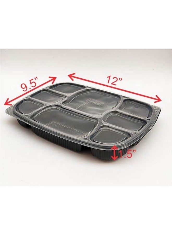 Amit Marketing صينية طعام أميت مع غطاء مجموعة من 25 قطعة آمنة للاستخدام في الميكروويف 8 أقسام للأطباق للعشاء، الغداء، غير قابلة للكسر مصنوعة من 100% خالية من BPA من الدرجة الغذائية باللون الأسود (8CP I 25PCS) - Image 2
