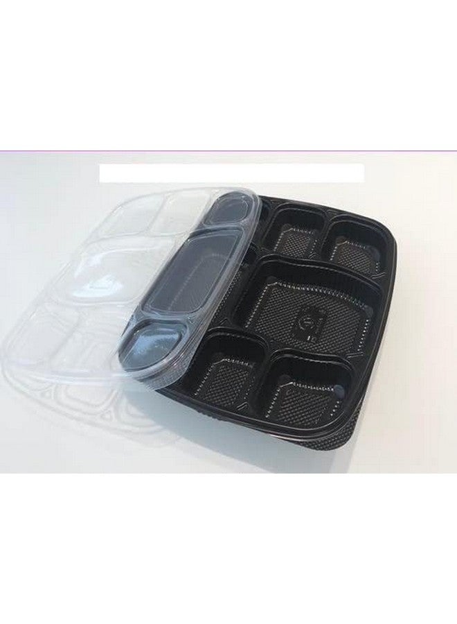 Amit Marketing صينية طعام أميت مع غطاء مجموعة من 25 قطعة آمنة للاستخدام في الميكروويف 8 أقسام للأطباق للعشاء، الغداء، غير قابلة للكسر مصنوعة من 100% خالية من BPA من الدرجة الغذائية باللون الأسود (8CP I 25PCS) - Image 4